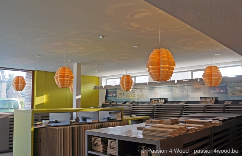 Glow lights in maple wood in showroom